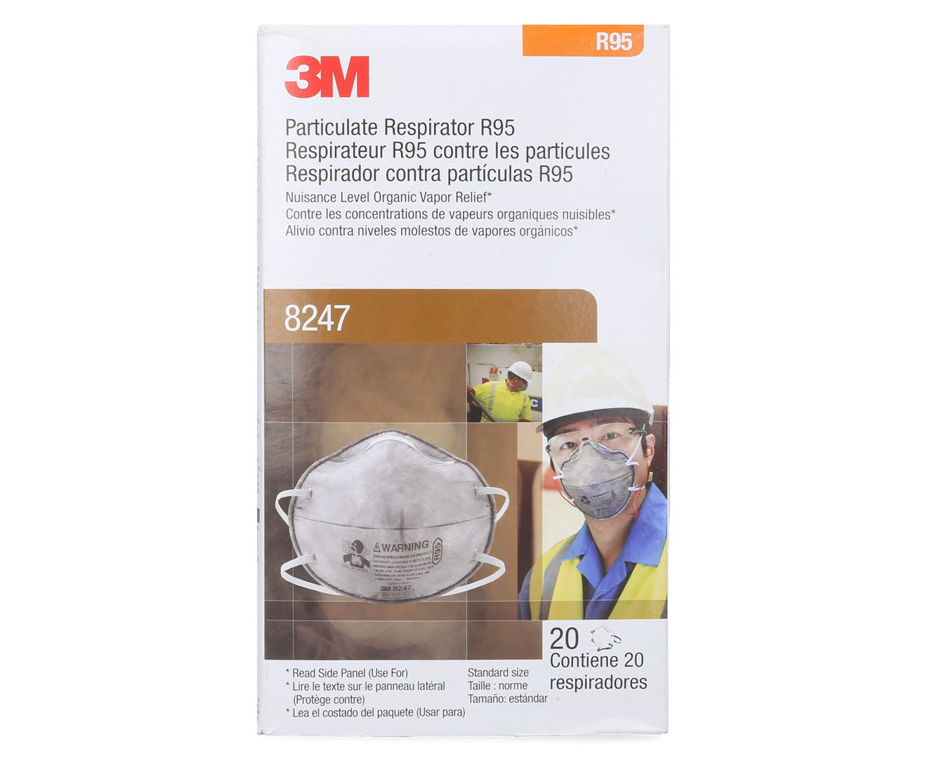 Respirador 3M R95 8247 desechable p/partículas y vapores orgánicos caja c/20 Pzas.