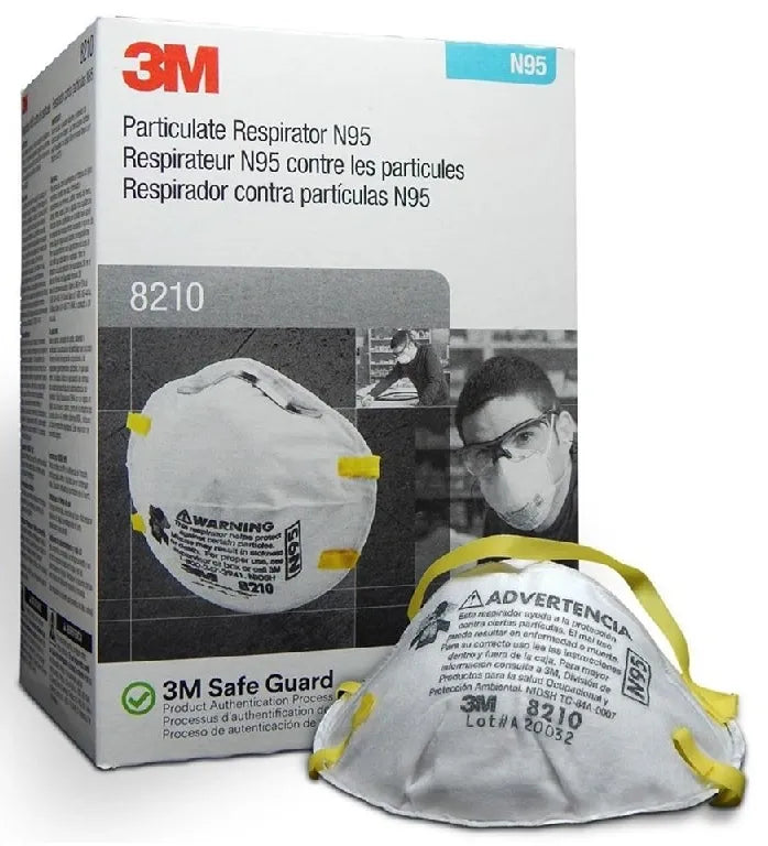 Respirador 3M N95 8210 desechable p/polvos y partículas sin aceite caja c/20 Pzas.