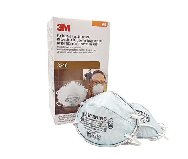 Respirador 3M R95 8246 desechable p/partículas y gases ácidos caja c/20 Pzas.