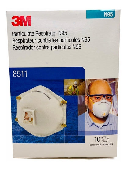 Respirador 3M N95 8511 desechable p/partículas sin aceite c/válvula de exhalación caja c/10 Pzas.