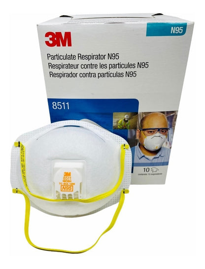 Respirador 3M N95 8511 desechable p/partículas sin aceite c/válvula de exhalación caja c/10 Pzas.